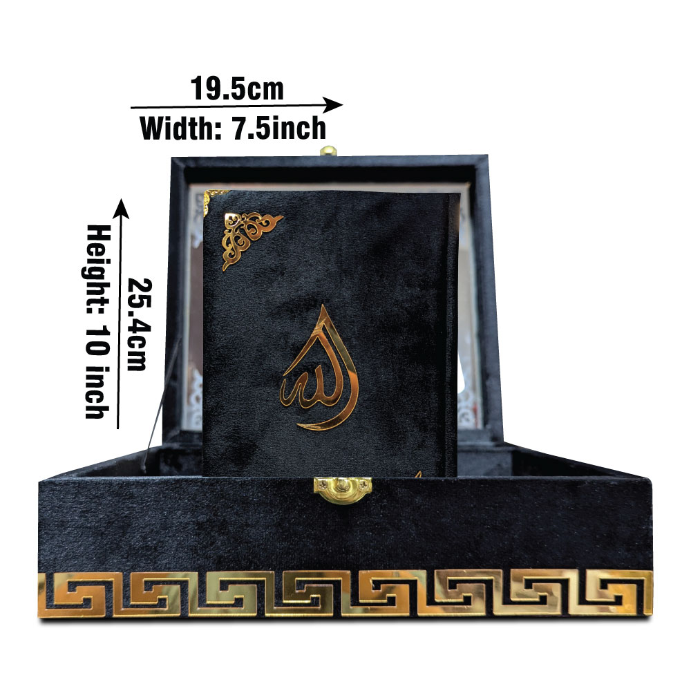 855KVB2-BLACK Holy Quran 4Clr (Tajweedi 16 Line Hafizi) Black Velvet With Box